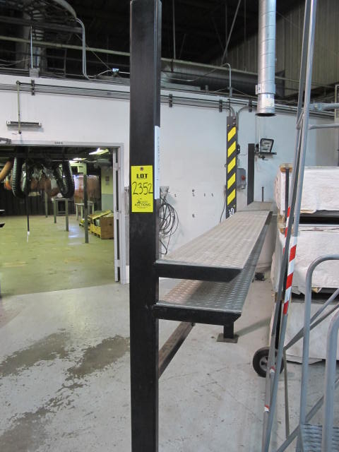PLYMOVENT FLOOR MOUNTED 16' WELDING CURTAIN FRAME WORK W/ DIAMOND PLATE SHELVING (G-49) LOADING & HANDLING FEE $250-2352
