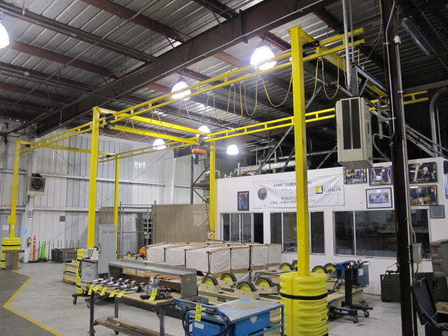 CRANEVEYOR CORP FREE STANDING OVERHEAD UNDERSLUNG BRIDGE CRANE 18'W 40'L 12' UNDER THE HOOK W/ 1/4-TON C/M ELECTRIC CHAIN HOIST W/ 2-WAY PENDANT CONTROL (G-49) LOADING & HANDLING FEE $4,000-2355