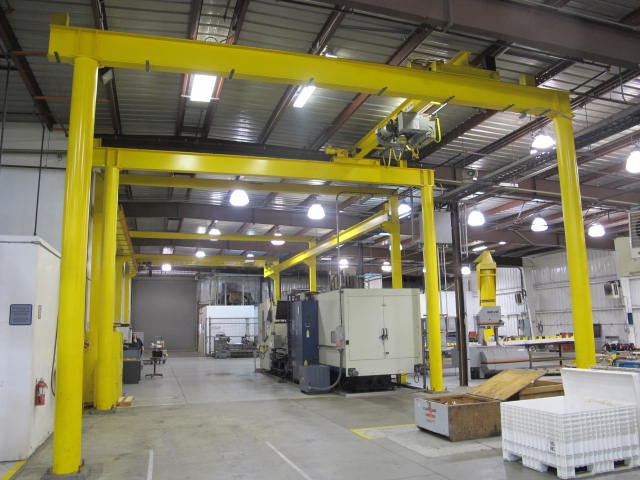 CRANEVEYOR CORP FREESTANDING OVERHEAD TOP RUNNING BRIDGE CRANE 18'W 25'L 18' UNDER THE HOOK W/ 5-TON DETROIT CABLE HOIST (G-49) LOADING & HANDLING FEE $7,500-2356