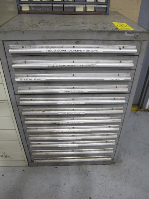 LYON 12-DRAWER HEAVY DUTY TOOL CABINET W/ HOLD DOWNS, CLAMPS AND T-BOLTS (G-49) LOADING & HANDLING FEE $50-2361