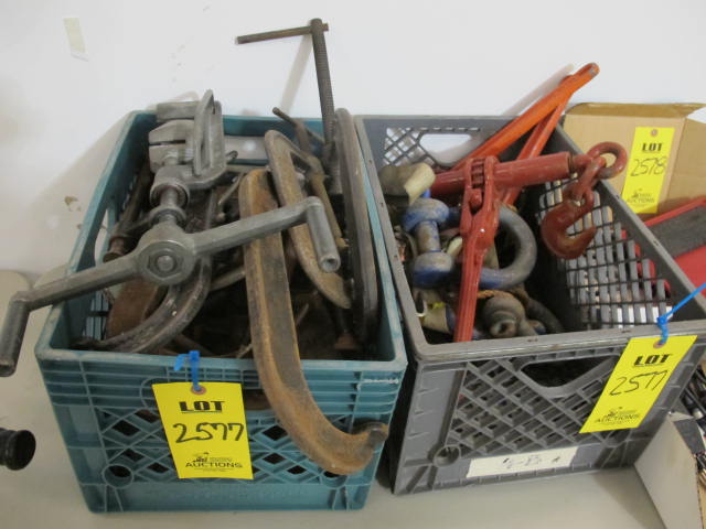 LOT (2) CRATES MISC CLAMPS, SHACKLES AND BINDERS (G-20) LOADING & HANDLING FEE $10-2577
