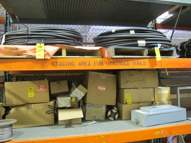 CONTENTS OF PALLET RACKING TO INCLUDE HEAVY DUTY ELECTRICAL CABLE, PANDUIT CABLE TRAYS, MISC POWER SUPPLIES AND ELECTRICAL CONTROL PANEL (G-20) LOADING & HANDLING FEE $300-2647