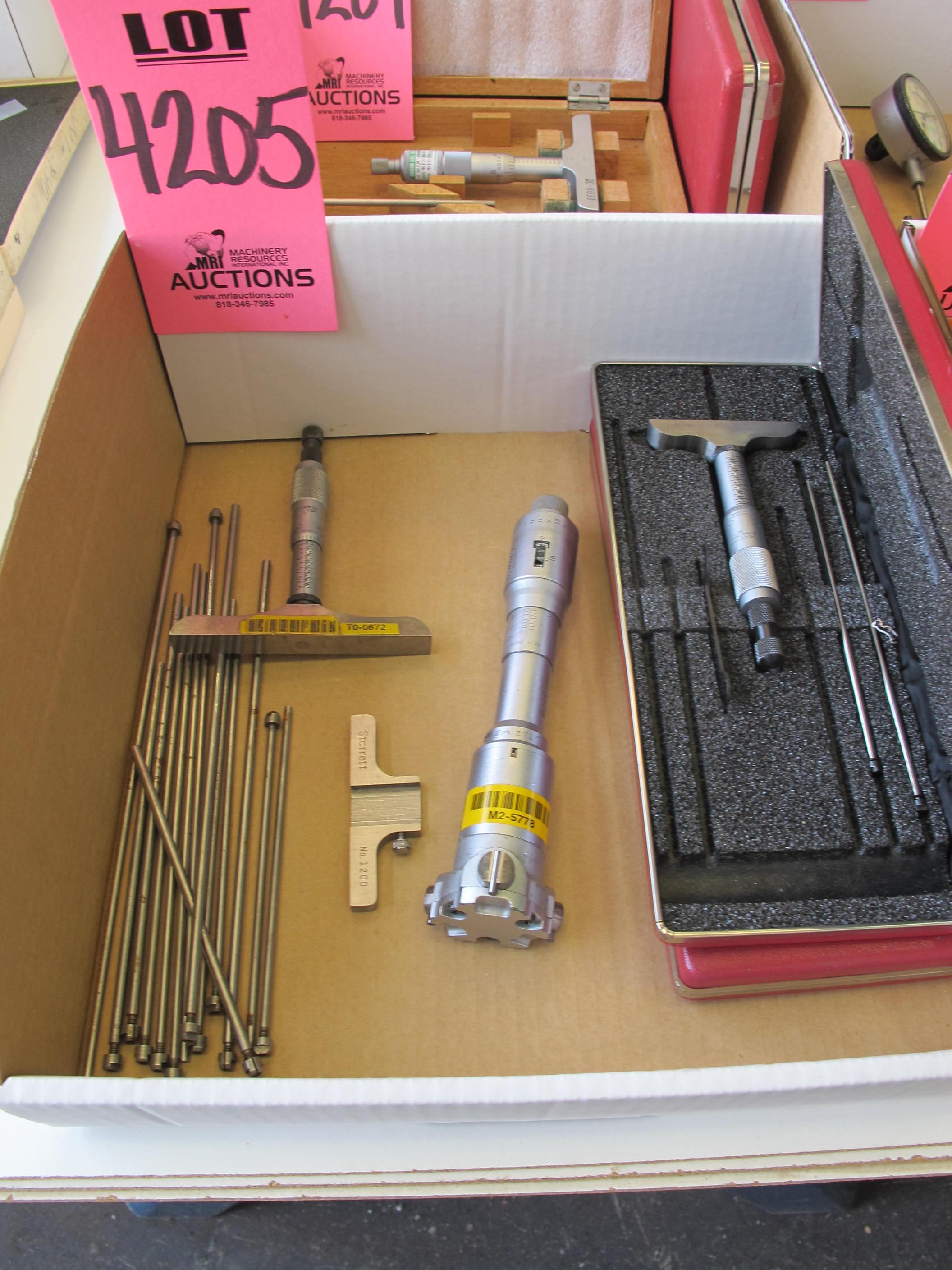 LOT (3) STARRETT DEPTH GAUGES & (1) MITUTOYO INSIDE MIC (G-44) LOADING & HANDLING FEE $10-4205