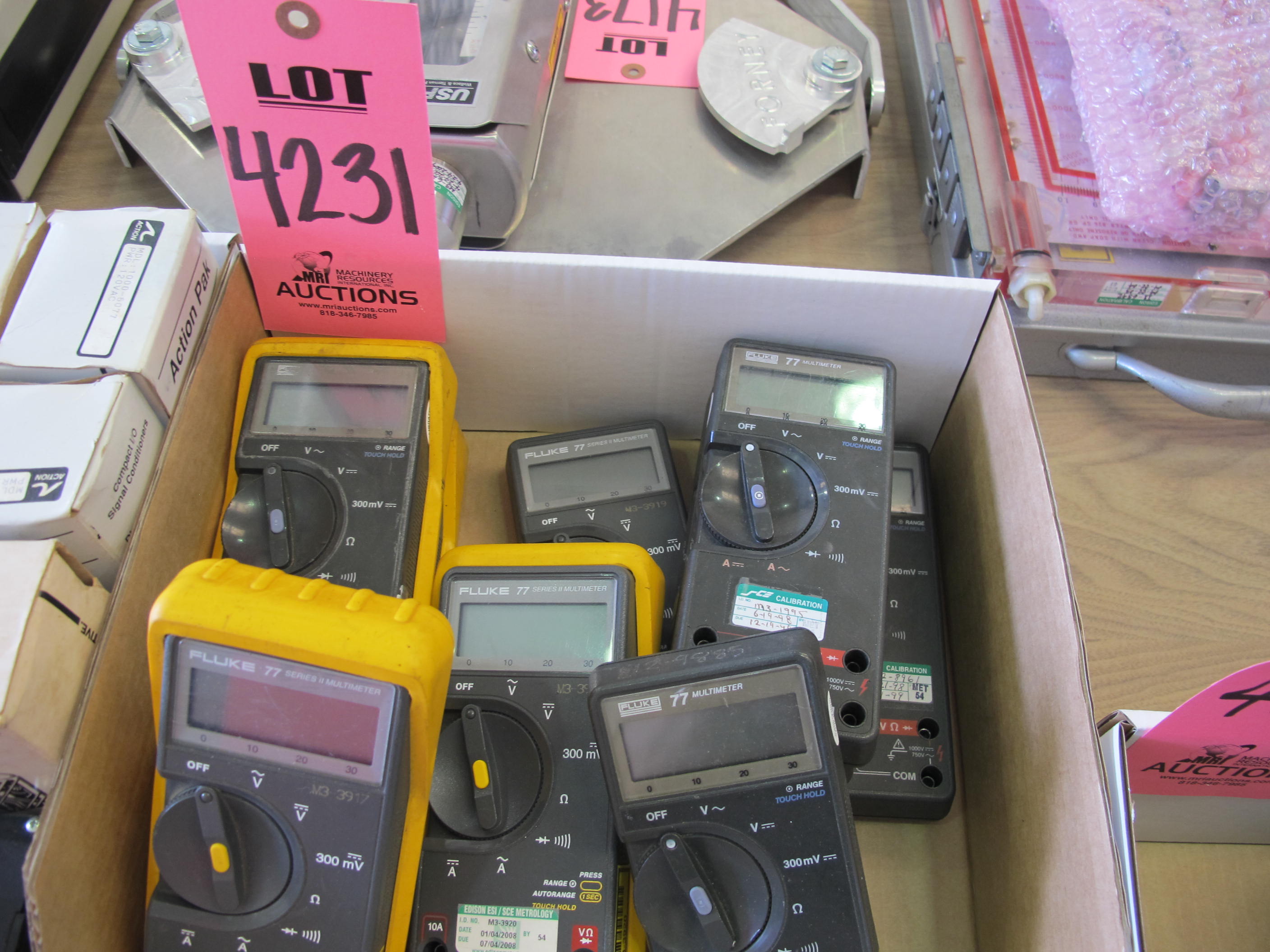 LOT (4) FLUKE MODEL 77 SERIES II MULTIMETERS & (5) FLUKE MODEL 77 MULTIMETERS (G-44) LOADING & HANDLING FEE $10-4231