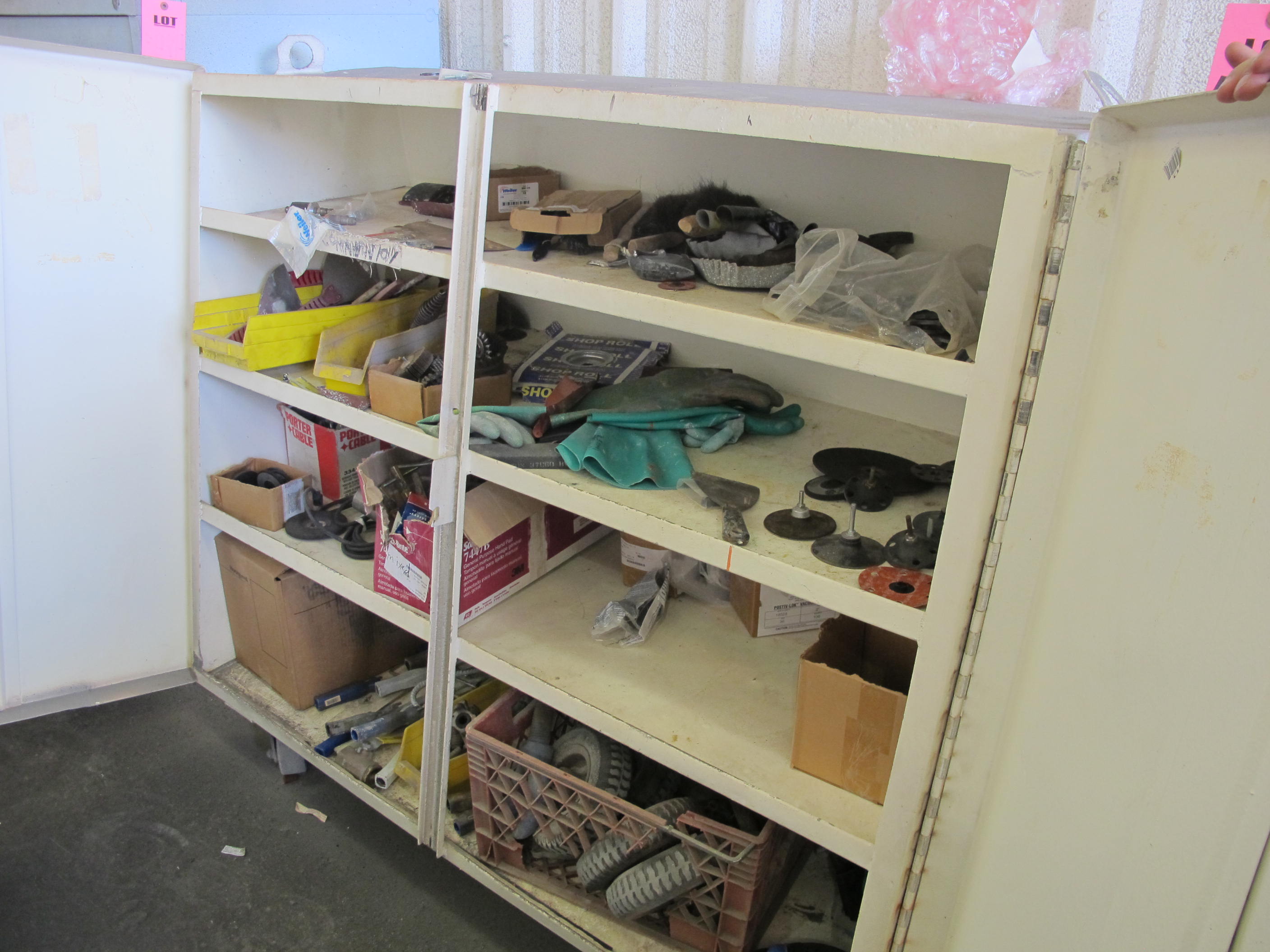 LOT (2) 2-DOOR HEAVY DUTY CABINETS W/ PAINT SUPPLIES (G-44) LOADING & HANDLING FEE $100-4243