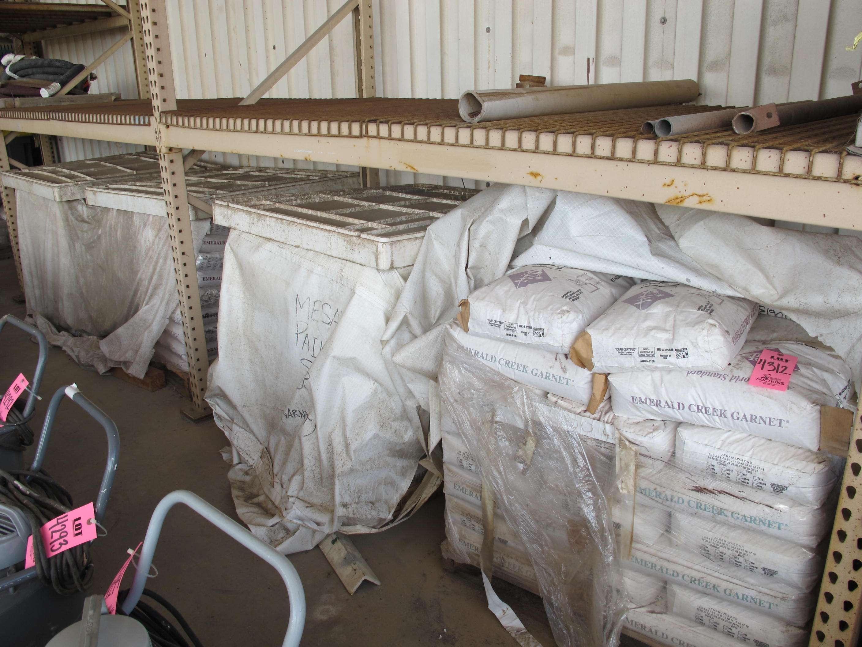 LOT (4) PALLETS HEAVY MINERALS INC. 100LB BAGS SHOT BLAST MEDIA (G-40 OUTSIDE) LOADING & HANDLING FEE $100-4312