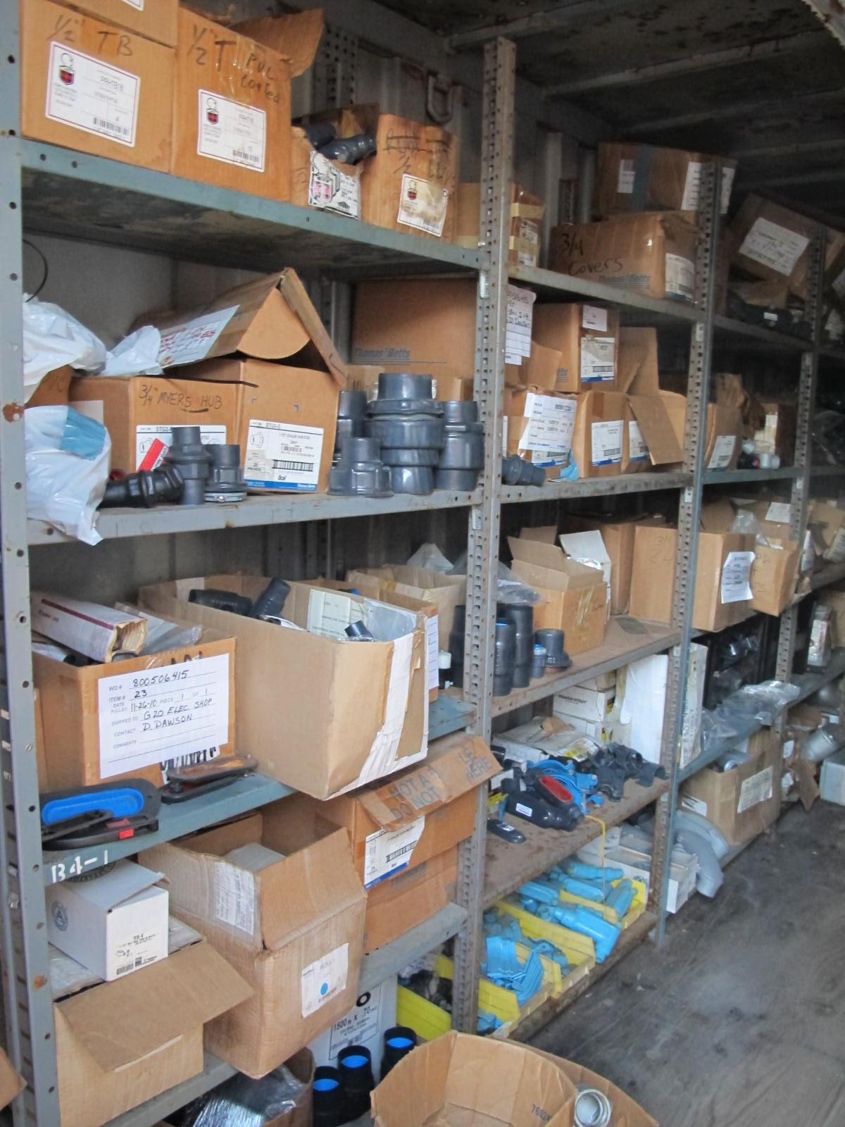 CONTENTS OF 8'X8'X20' STORAGE CONTAINER: "ELECTRICIANS DREAM" LARGE QUANTITY OF: BODY CONDUIT, COUPLINGS, FITTINGS, INLETS, PLASTIC BOND PARTS, STRAPS, HUBS, FORM FITTINGS, PLUS SO MUCH MORE. (G-20/#3) (TO BE PURCHASED ONLY BY AN INSURED BUYER, TO BE LOADED BY HAND. NO FORKLIFT USE ALLOWED.)-4407