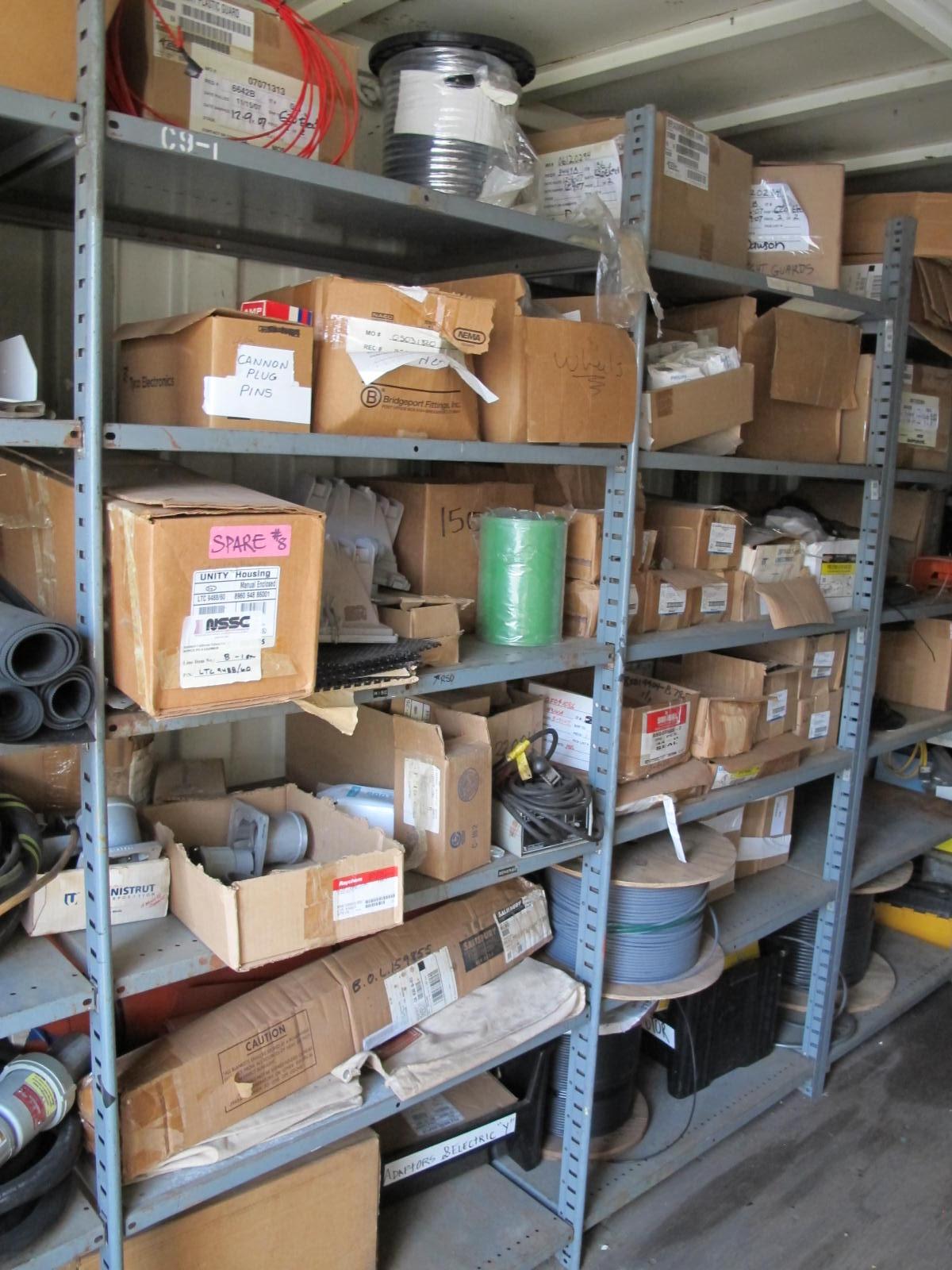 CONTENTS OF 8'X8'X20' STORAGE CONTAINER: "ELECTRICIANS DREAM II" LARGE QUANTITY OF: SPOOLS OF WIRE, COMMUNICATION CABLE, CLAMPS, SEALS, PLUGS, FITTINGS, LIGHTS, PLUS SO MUCH MORE. (G-20/#5) (TO BE PURCHASED ONLY BY AN INSURED BUYER, TO BE LOADED BY HAND. NO FORKLIFT USE ALLOWED.)-4408