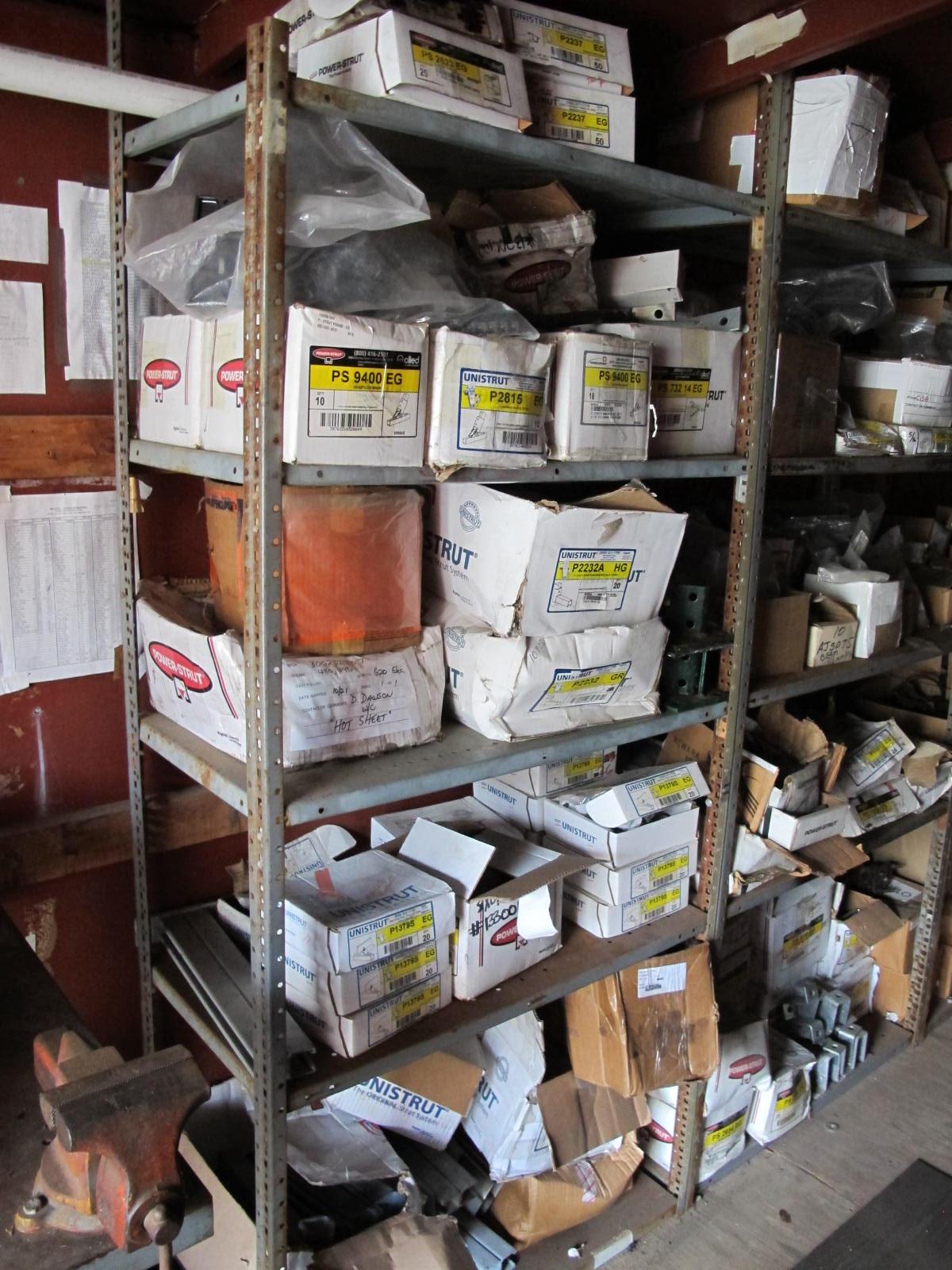 8'X8'X20' STORAGE CONTAINER WITH CONTENTS: LARGE QUANTITY OF ELECTRICAL AND SUPPORT EQUIPMENT, HILTI ANCHORS, UNISTRUT, CLAMPS, GROUND WIRE, ELECTRICAL CABINETS, CONNECTORS & BIG DEAL MDL. 0 STENCIL MACHINE (G-20/#9) LOADING & HANDLING FEE $400-4412