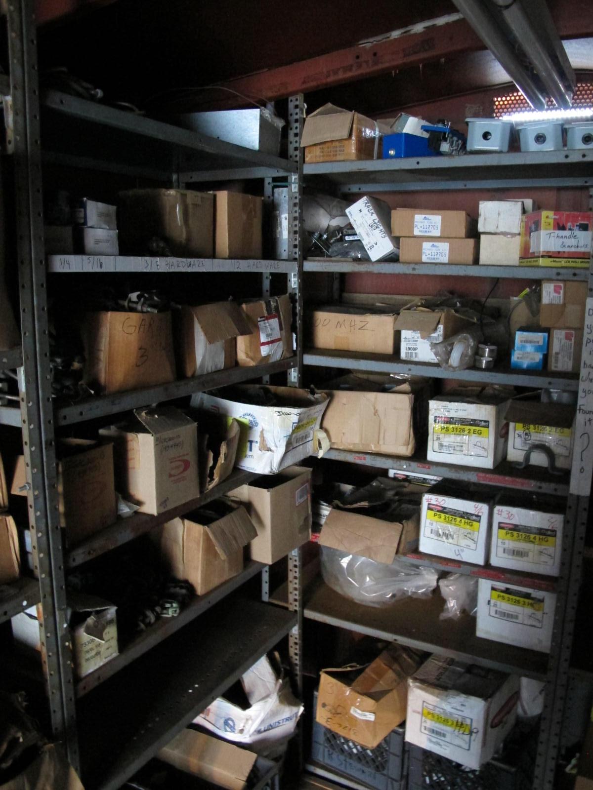 8'X8'X20' STORAGE CONTAINER WITH CONTENTS: LARGE QUANTITY OF ELECTRICAL AND SUPPORT EQUIPMENT, HILTI ANCHORS, UNISTRUT, CLAMPS, GROUND WIRE, ELECTRICAL CABINETS, CONNECTORS & BIG DEAL MDL. 0 STENCIL MACHINE (G-20/#9) LOADING & HANDLING FEE $400-4412