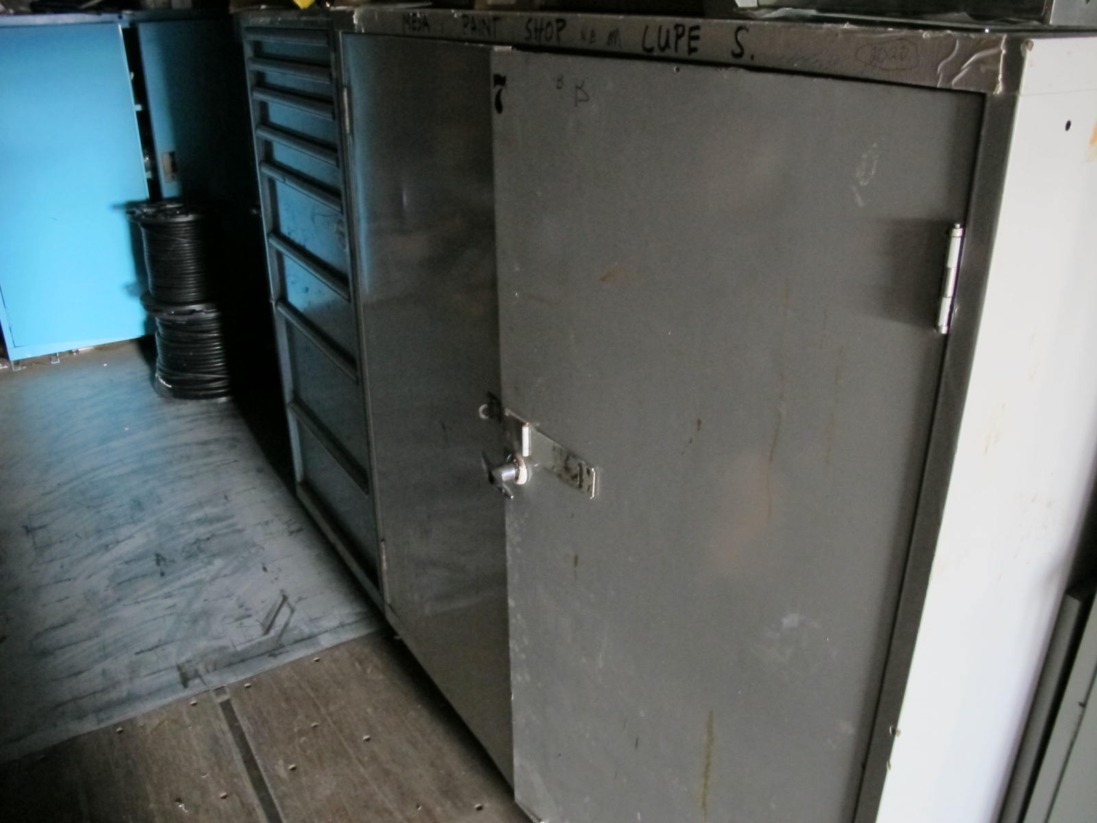 CONTENTS OF 8'X8'X20' STORAGE CONTAINER: TO INCLUDE PAINTING FINISHING AND SANDBLASTING SUPPLIES: VACUUM DISCS, GRINDING WHEELS, TAPE, CLEMCO CARTRIDGES, SPARE PARTS, SAFETY GLOVES, RESPIRATORS, SAND BLASTING MASKS, CHLORIDE ION FIELD TEST KITS, PLUS SO MUCH MORE (G-40/#11) (TO BE PURCHASED ONLY BY AN INSURED BUYER, TO BE LOADED BY HAND. NO FORKLIFT USE ALLOWED.)-4415