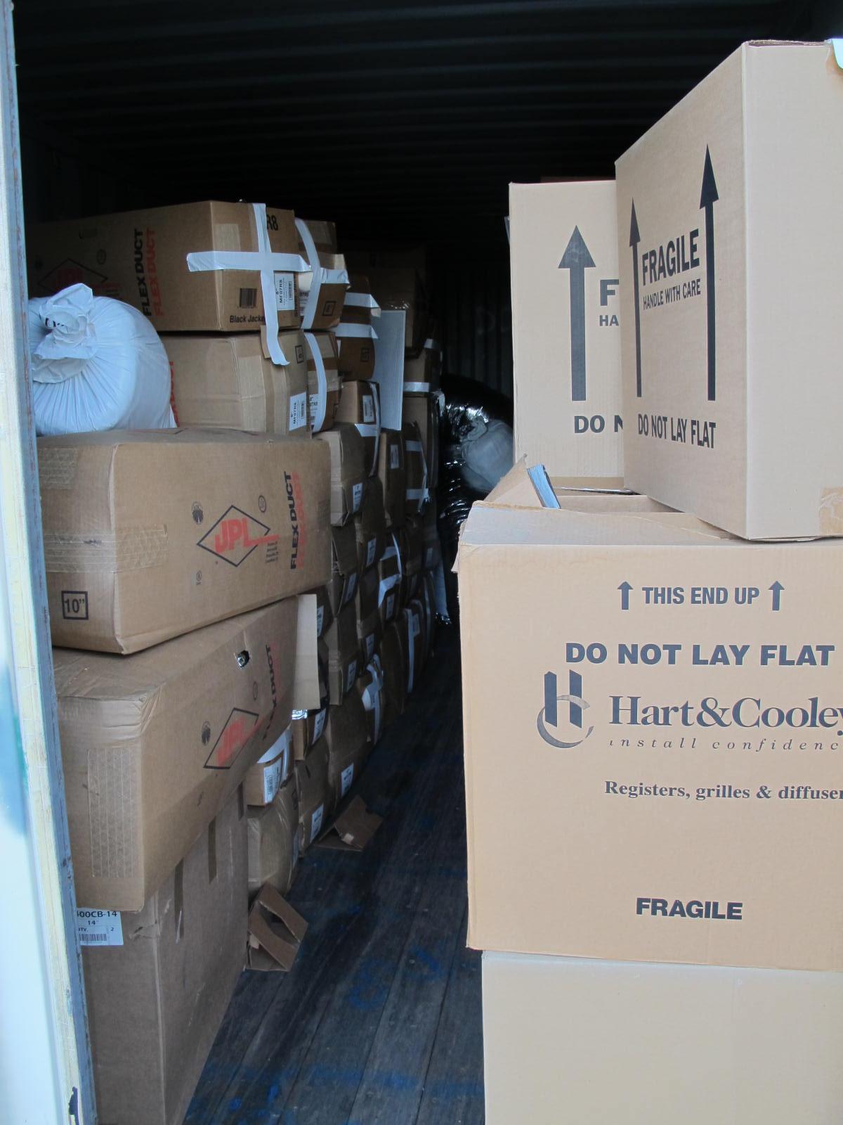 8'X8'X20' STORAGE CONTAINER WITH CONTENTS: LARGE QUANTITY OF HART & COOLEY REGISTERS, GRILLS 7 DIFFUSERS ( MDL. 1400CB-10, 12 & 14) 7",8", 10" & 14"- 2-PLY 7' CORES WITH FITTINGS (G-40/G-46/#12) LOADING & HANDLING FEE $400-4416