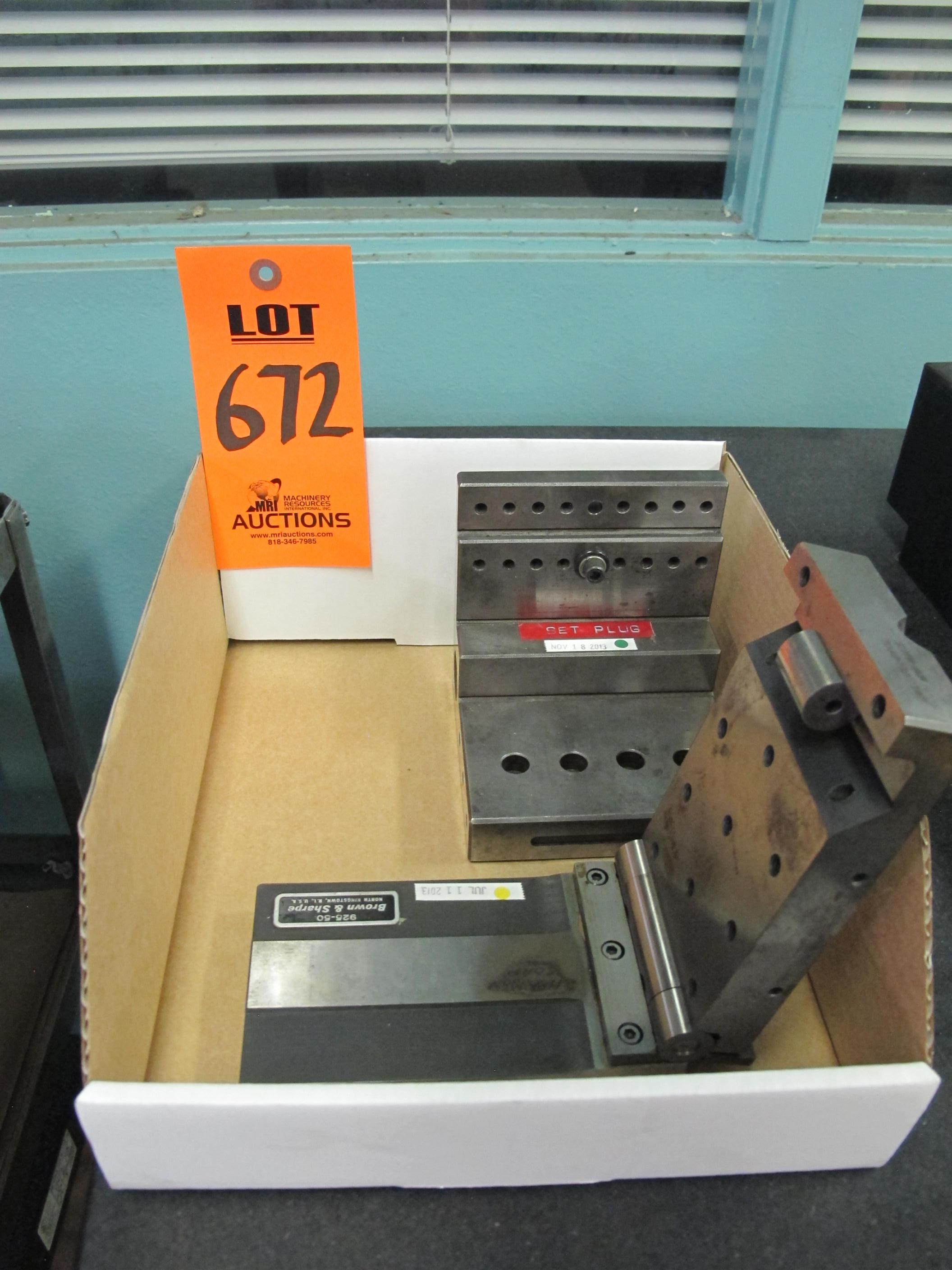 LOT TO INCLUDE: (1) BROWNE & SHARPE ANGLE PLATE, 3 1/2" X 6", MODEL 925-50, (1) ANGLE BLOCK-672
