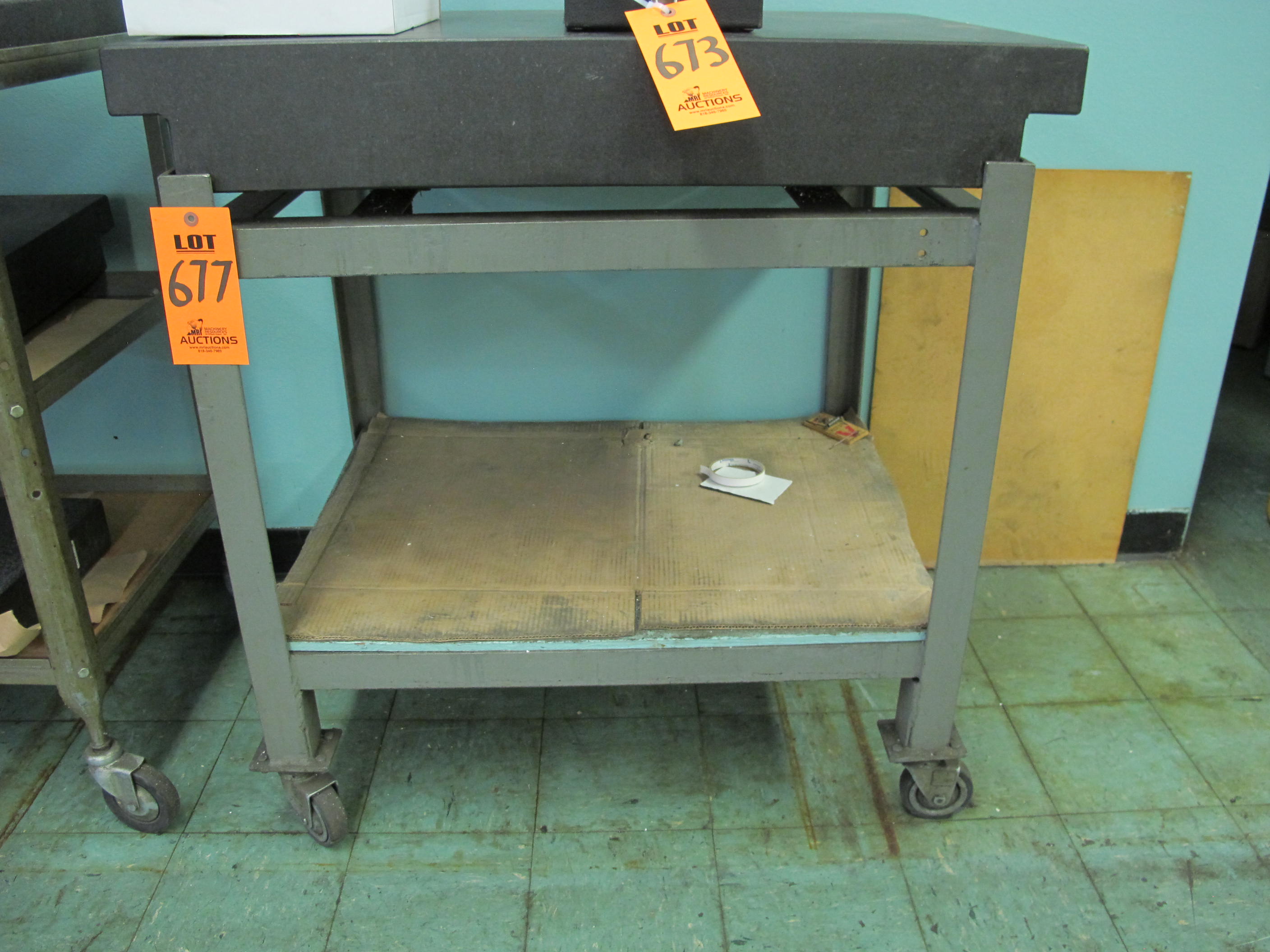 LOT TO INCLUDE: GRANITE BLOCK WITH ROLLING TABLE, DIMENSIONS 36" X 24" X 6"-677