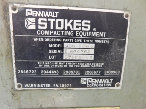 STOKES COMPACTING PRESS, MODEL 9002064, S/N 664362, W/REEVES MOTODRIVE NO. 11HM194431-132