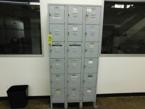 EMPLOYEE LOCKER CABINET, 36"X12"X78", W/(18) 10"X11"X11-1/2" CUBICLES-209
