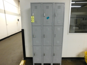 EMPLOYEE LOCKER CABINET, 36"X12"X78", W/(9) 10"X14"X23" CUBICLES-210