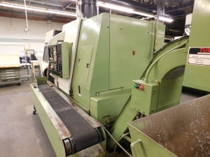 OKUMA LR 15-MW LATHE, OSP 5020L CNC CONTROL, LIVE TOOL, TWIN SPINDLE, HYDRAULIC TAILSTOCK, SUB SPINDLE, PARTS CATCHER, PARTS CONVEYOR, TURBO CHIP CONVEYOR, ROYAL MIST FILTER, METAL BIN, S/N 1798-215