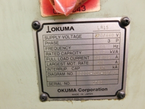 OKUMA LR 15-MW LATHE, OSP 5020L CNC CONTROL, LIVE TOOL, TWIN SPINDLE, HYDRAULIC TAILSTOCK, SUB SPINDLE, PARTS CATCHER, PARTS CONVEYOR, TURBO CHIP CONVEYOR, ROYAL MIST FILTER, METAL BIN, S/N 1780-217