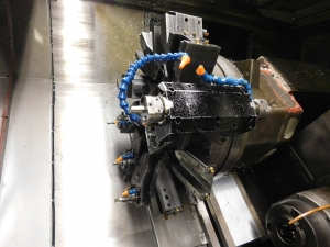 OKUMA LR 15-MW LATHE, OSP 5020L CNC CONTROL, LIVE TOOL, TWIN SPINDLE, HYDRAULIC TAILSTOCK, SUB SPINDLE, PARTS CATCHER, PARTS CONVEYOR, TURBO CHIP CONVEYOR, ROYAL MIST FILTER, METAL BIN, S/N 1780-217