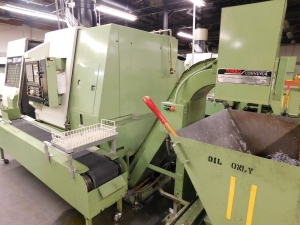 OKUMA LR 15-MW LATHE, OSP 5020L CNC CONTROL, LIVE TOOL, TWIN SPINDLE, HYDRAULIC TAILSTOCK, SUB SPINDLE, PARTS CATCHER, PARTS CONVEYOR, TURBO CHIP CONVEYOR, ROYAL MIST FILTER, METAL BIN, S/N 1780-217