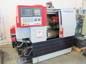 8.7" X 20.1" EMCO 345 CNC TURNING LATHE (GREAT CONDITION), FANUC 21T CNC CONTROL, 3J COLLET CHUCK, PROGRAMMABLE TAILSTOCK, BARFEED INTERFACE, COOLANT SYSTEM, SPLASH GUARDS, TRANSFORMER: INPUT 230.400.440.460, OUTPUT 400V. MACHINE IS SET UP 400V, 3 PHASE, SPINDLE NOSE 2-1/10" (LOCATION: GARVEY AVE., SOUTH EL MONTE, CA) ***RIGGING FEE $150***-7