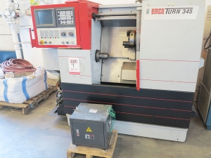 8.7" X 20.1" EMCO 345 CNC TURNING LATHE (GREAT CONDITION), FANUC 21T CNC CONTROL, 3J COLLET CHUCK, PROGRAMMABLE TAILSTOCK, BARFEED INTERFACE, COOLANT SYSTEM, SPLASH GUARDS, TRANSFORMER: INPUT 230.400.440.460, OUTPUT 400V. MACHINE IS SET UP 400V, 3 PHASE, SPINDLE NOSE 2-1/10" (LOCATION: GARVEY AVE., SOUTH EL MONTE, CA) ***RIGGING FEE $150***-7
