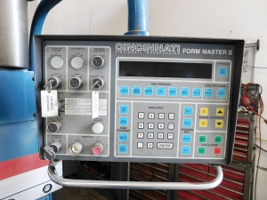 90 TON X 8' CINCINNATI FORM MASTER II CNC HYDRAULIC PRESS BRAKE (CONTROLLER IS NOT FUNCTIONAL - NEEDS WORK), MODEL 90FMIIX6, AXIS SELECTION CONTROL, 4-AXIS (2-AXIS RAM Y1, Y2 TO 0.0002" AND 2-AXIS BACKGAGE X-R), CINCINNATI FORM MASTER II, 2 AXIS CNC BACK GAUGE, ELECTRIC FOOT PEDAL, PEDESTAL PALM CONTROL W/ EMERGENCY STOP, AUTO BED CROWNING, PRESENSE SENSING GUARD ON/OFF PUSH BUTTON, EXTENDED STROKE & SHUT HEIGHT, (NEEDS NEW CONTROL) (LOCATION: GARVEY AVE., SOUTH EL MONTE, CA) ***RIGGING FEE $250***-23