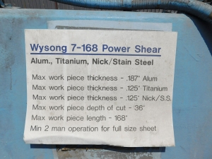 3/16" X 14' WYSONG HEAVY DUTY MECHANICAL SHEAR, MODEL 7-168, (3) FRONT SUPPORTS, FOOT TREADLE, OVER HEAD SHEAR LINE LIGHT, FRONT OPERATED POWER BACK GUAGE (LOCATION: GARVEY AVE., SOUTH EL MONTE, CA) ***RIGGING FEE $250***-51