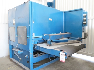 52" AEM 3 HEAD WIDE BELT WOOD SANDER, MODEL 75-52/3 HDWOOD W/103, EMERGENCY STOP BAR, POWER ELEVATION TABLE, ELECTRONIC TRACKING, MOTOR LOAD INDICATORS, AC TECH PLC CONTROL, AIR BRAKE, EXTRA PAPER, MOTORIZED THICKNESS ADJUSTMENT, REPLACEMENT COST $80,000 (LOCATION: RUSH ST., SOUTH EL MONTE, CA) ***RIGGING FEE $150***-87