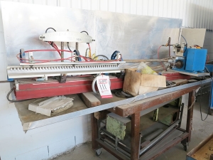 44" HINGE-A-MATIC HORIZONTAL HINGE BORING AND DRILLING MACHINE, HORIZONTAL GUN DRILL, MODEL 5000, MULTIPLE DRILL BITS, STAND, VARIABLE SPEED, COLLET CLOSURE (LOCATION: RUSH ST., SOUTH EL MONTE, CA) ***RIGGING FEE $25***-111