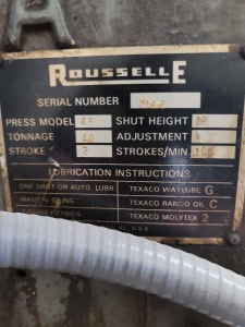 ROUSSELLE GAP FRAME PUNCH PRESS, MODEL 4B, S/N 4412-4