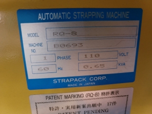 STRAPACK AUTOMATIC STRAPPING MACHINE, MODEL RQ-8, 101V/SINGLE PHASE, S/N B0693-29