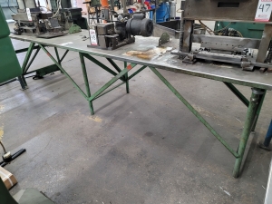 STEEL TABLE, SHOP-MADE, 12' X 33", 34" TOP HEIGHT-52