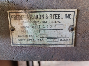 FREDERICK IRON & STEEL, FRECUT FOOT SHEAR, MODEL 1836, 36" SHEAR, 19 GAUGE SOFT STEEL CAPACITY, S/N 46-3368-110