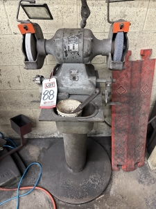 STANLEY 7" DOUBLE END GRINDER, MODEL 257A, 1/2 HP, 115V, W/ PEDESTAL AND LIGHT-88