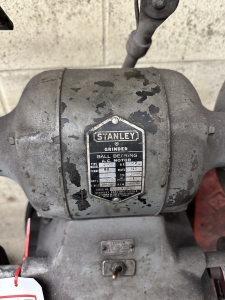 STANLEY 7" DOUBLE END GRINDER, MODEL 257A, 1/2 HP, 115V, W/ PEDESTAL AND LIGHT-88