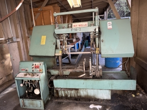 W.F. WELLS HORIZONTAL BAND SAW, MODEL F-16-2, S/N A3480-F11819, W/ 10' OF 14" ROLLER CONVEYOR-387