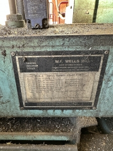 W.F. WELLS HORIZONTAL BAND SAW, MODEL F-16-2, S/N A3480-F11819, W/ 10' OF 14" ROLLER CONVEYOR-387