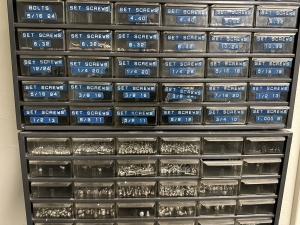 LOT - SMALL FASTENER ASSORTMENT CONTAINED IN (4) WALL-HUNG CABINETS-497