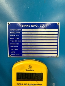 BINKS BWN 66 6G WALK IN OVEN NATURAL GAS 350000 BTU 500 degree F MAX TEMP S N 047739711-18A