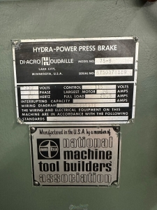 DI ACRO 8 ft HYDRA POWER PRESS BRAKE MODEL 75 8 8 ft X 75 TON CAPACITY MECHANICAL DRC FRONT OPERATED BACK GAGE S N 6750378119-32