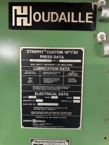 STRIPPIT CUSTOM 18 30 SINGLE END 30 TON PUNCH PRESS CAT. NO. 101830 AEF MATERIAL THICKNESS: 1 4inch MILD STEEL S N 46513179 W  PUNCH DIES-34