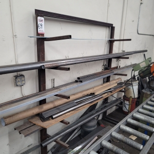 LOT   MATERIAL RACK W  MISC. PIPE CHANNEL RECTANGLE STOCK UP TO 20 ft LENGTHS-69