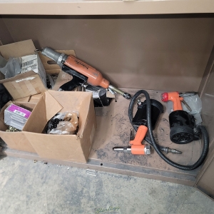LOT   CONTENTS ONLY OF 2 DOOR STORAGE CABINET TO INCLUDE: PNEUMATIC RIVET SETTERS RIVETS MISC. HARDWARE-125