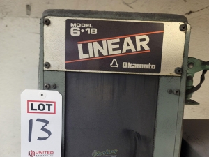 OKAMOTO LINEAR 618 SURFACE GRINDER, SONY MAGNESCALE LF-200 DIGITAL POSITION READOUT, WALKER 6" X 18" ELECTROMAGNETIC CHUCK, WALKER MAGNETIC CHUCK CONTROL-13