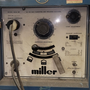MILLER AC/DC GAS TUNGSTEN ARC WELDING MACHINE, MODEL 330A/BP, S/N HD676497, W/ ARGON CYLINDER, FOOT SWITCH-20