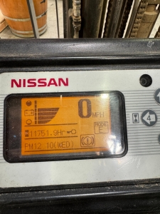 NISSAN ELECTRIC FORKLIFT, MODEL CP1B2L25S, 4,000 LB CAPACITY, 3-STAGE MAST, SIDE SHIFT, SOLID TIRES, 4' FORKS, LOAD LIGHTS, APPROX. 11,751 HOURS, S/N CP1B2-000219, W/ POWERHOUSE BATTERY CHARGER, (DELAYED PICKUP UNTIL FEBRUARY 20)-36