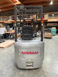NISSAN ELECTRIC FORKLIFT, MODEL CP1B2L25S, 4,000 LB CAPACITY, 3-STAGE MAST, SIDE SHIFT, SOLID TIRES, 4' FORKS, LOAD LIGHTS, APPROX. 11,751 HOURS, S/N CP1B2-000219, W/ POWERHOUSE BATTERY CHARGER, (DELAYED PICKUP UNTIL FEBRUARY 20)-36