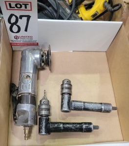 LOT - 4" AIR ANGLE GRINDER, (2) RIGHT ANGLE DRILL ATTACHMENTS-87